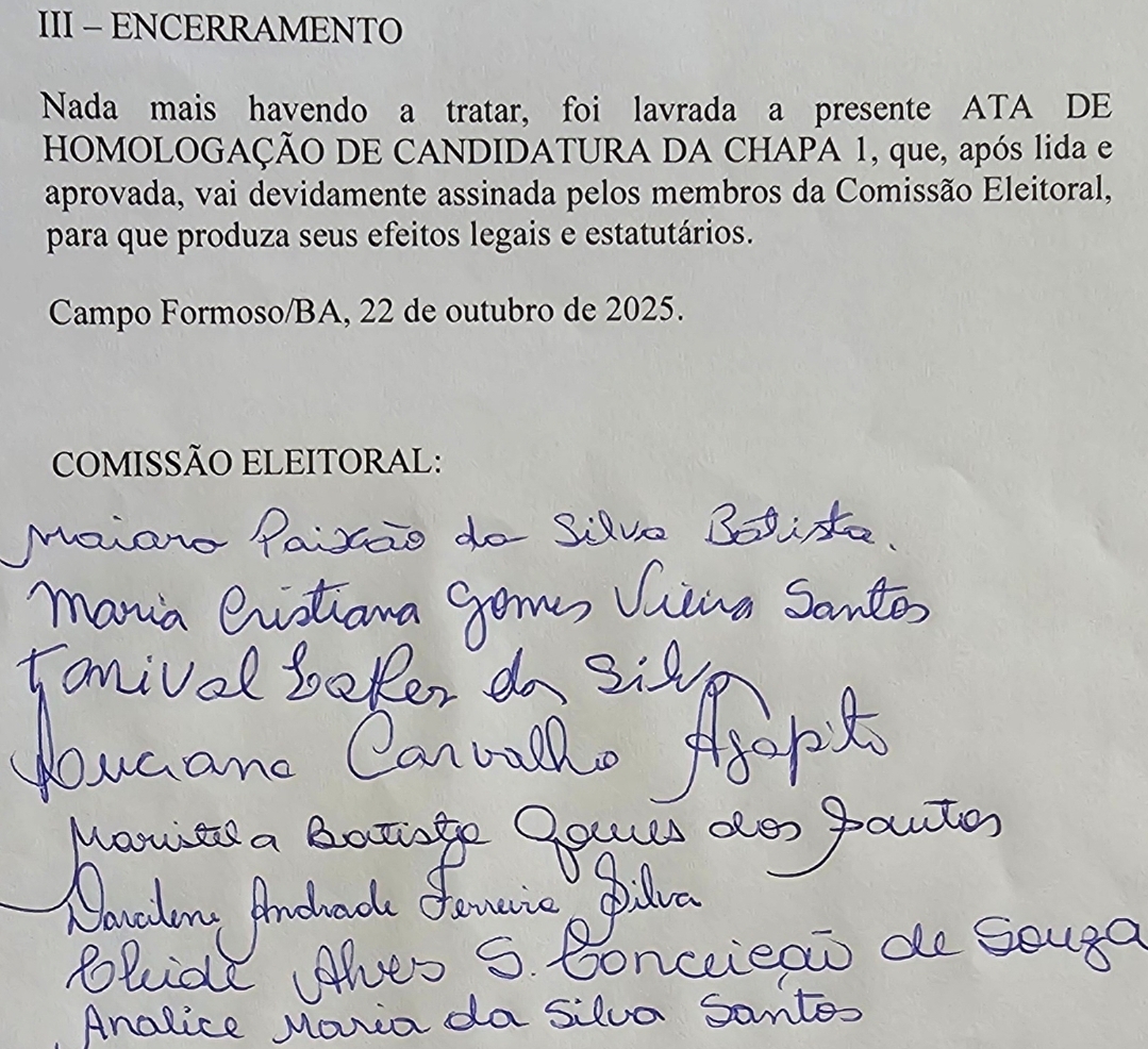 COMISSÃO ELEITORAL HOMOLOGA CANDIDATURA DA CHAPA 1